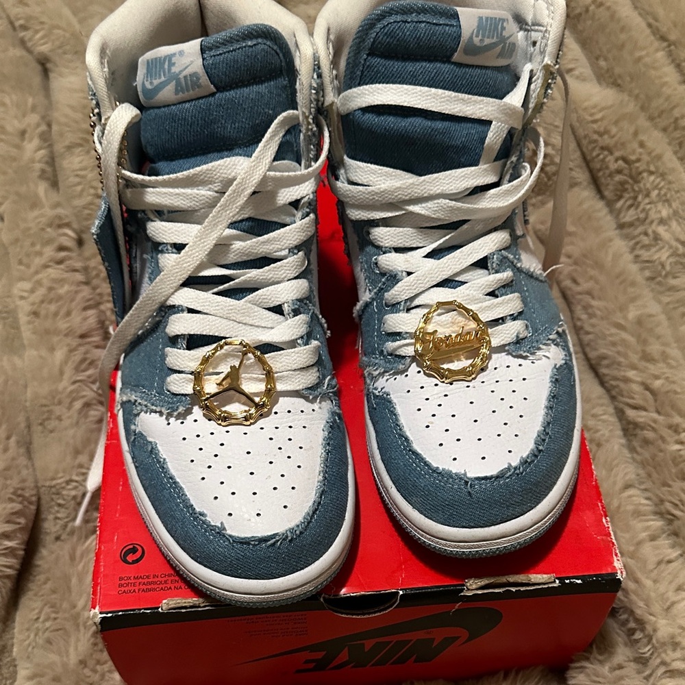 Women’s size 8 Jordan 1 High Top Denim Blue and White